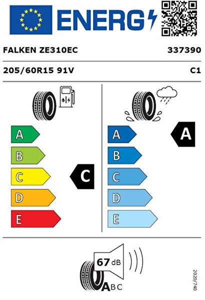 Falken 205/60 R15 TL 91V ZIEX ZE310 Ecorun Yaz Lastiği - Üretim Tarihi : 2025