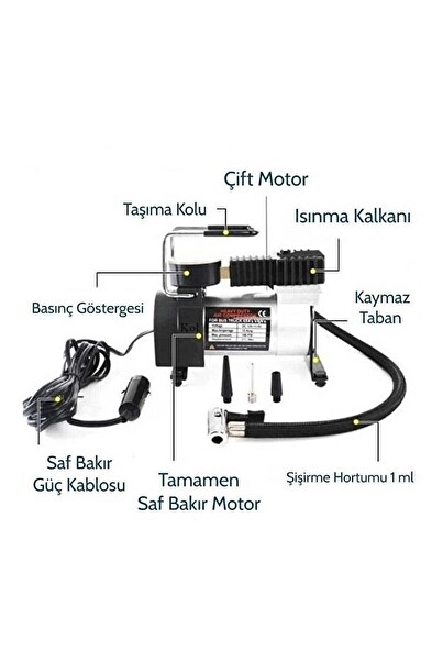 ZHL Tools Metal Gövdeli Oto Lastik Şişirme 12V 140 PSI Hava Kompresörü