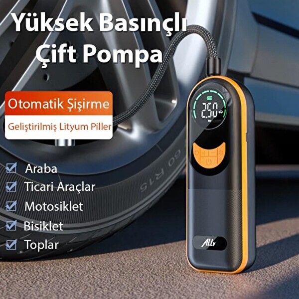 Ally ST-5520 Dijital Basınç Göstergeli Oto Lastik Şişirme Pompası Hava Kompresörü