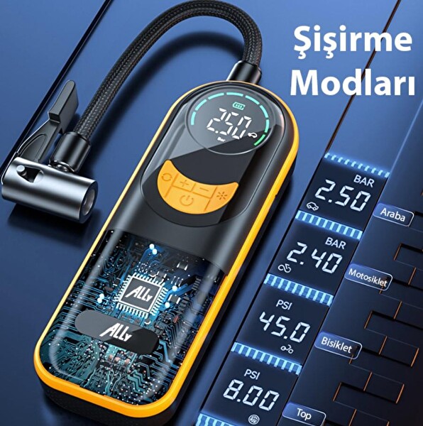 Ally ST-5520 Dijital Basınç Göstergeli Oto Lastik Şişirme Pompası Hava Kompresörü