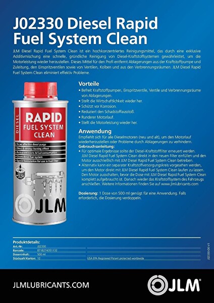 JLM Hızlı Ve Komple Dizel Yakıt Sistemi Temizleyici 500ml.