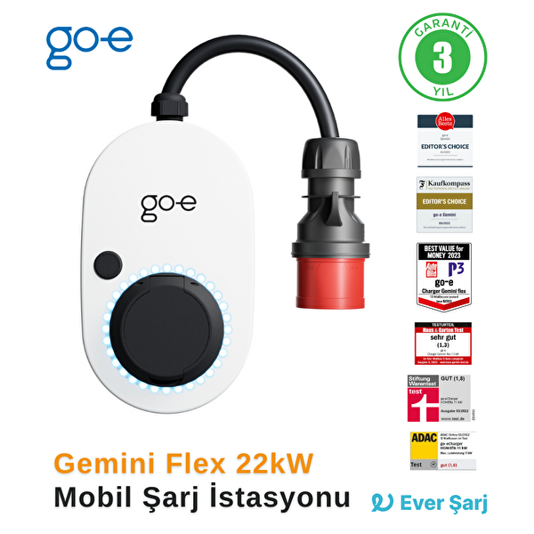 GO-E Charger Gemini Flex 22 KW Elektrikli Araç Hızlı Şarj Cihazı