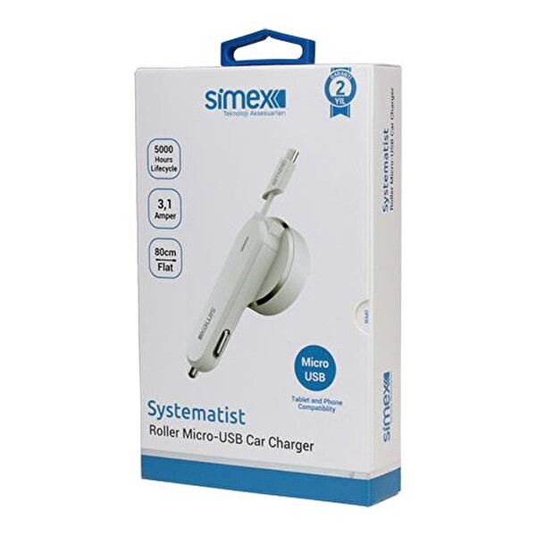 Simex Micro USB 3.1A Kırılmaz Garantili Araç Şarj Aleti Kablo