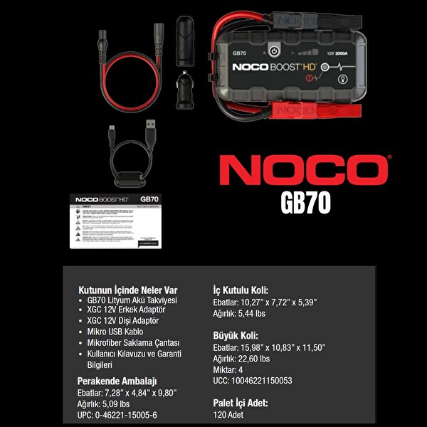 Noco Boost HD GB70 12V 2000 Amper Lityum Akü Takviye - Powerbank - Led Lamba - Eva Çanta