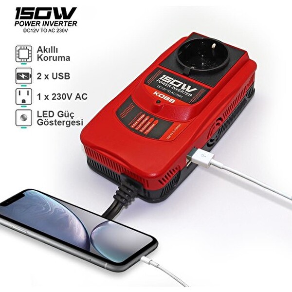 Kobb KBN150 12V/220V 150Watt Modifiye Sinüs Dönüştürücü İnvertör
