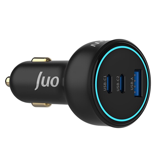 Juo 138W 3 Portlu Type-C - USB-A Araç Şarj Aleti PD 3.0 QC 4.0 Hızlı Araç İçi Şarj Cihazı