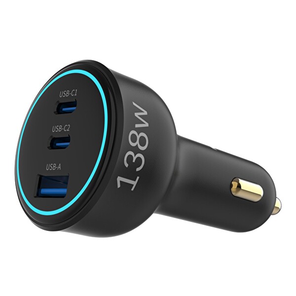 Juo 138W 3 Portlu Type-C - USB-A Araç Şarj Aleti PD 3.0 QC 4.0 Hızlı Araç İçi Şarj Cihazı