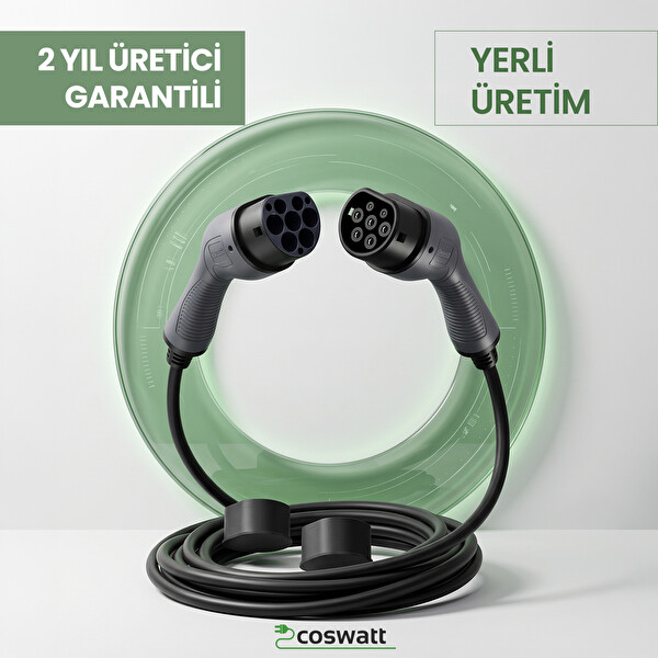 Coswatt Elektrikli Araba Tip-2 Şarj Kablosu 22 kW 32A 380V AC 5 Metre Kablo Çantalı