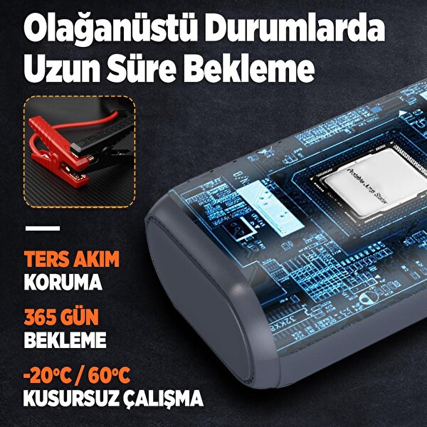 Groove HCB002 22000mAh 2500A Akü Takviye Cihazı-Lastik Şişirme Kompresörlü Jump Starter (Kompresör+Powerbank+Led Lamba)