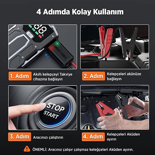 Groove M01 15800 mAh 2000A Akü Takviye Cihazı Taşınabilir Jump Starter (Powerbank+Led Lamba+LCD Ekran)