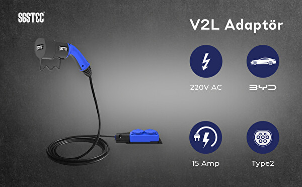 Sgstec BYD 3 Metre Kablolu 2'li V2L Uzatma Priz Adaptör