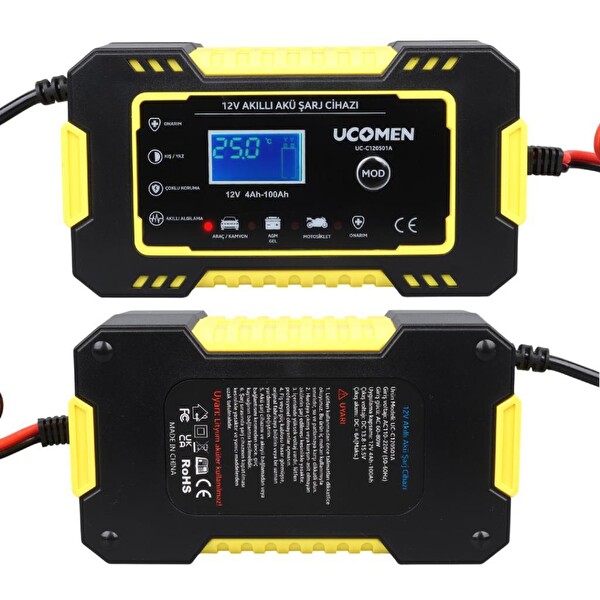 Electroon Ucomen UC-C120501A Sarı 12 Volt 6 Amper LED Göstergeli Akü Şarj Cihazı