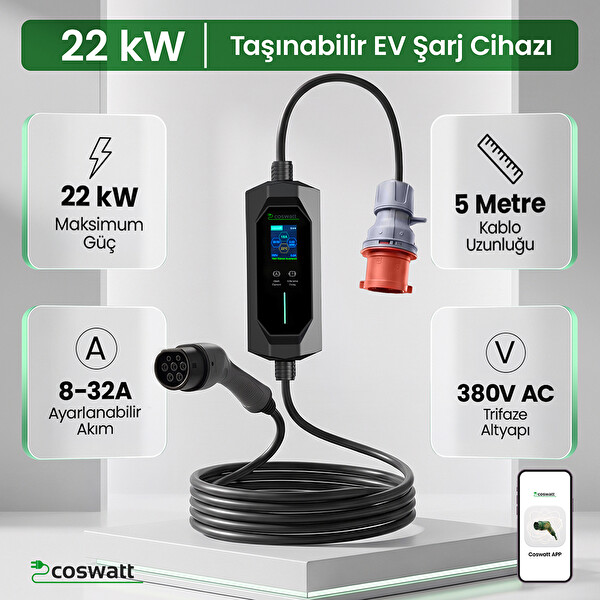 Cks Enerji 22 Kw Taşınabilir Hızlı Araç Şarj İstasyonu Çanta ve Dönüştürücü