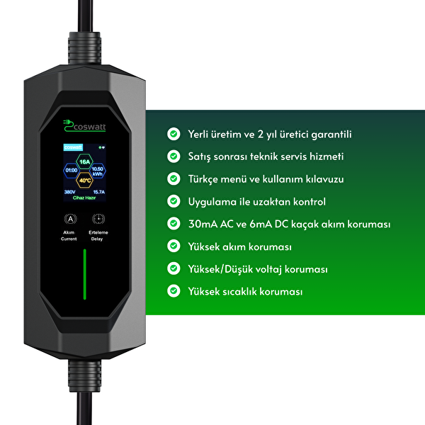 Cks Enerji Elektrikli Araç Taşınabilir Şarj Istasyonu 11 Kw/16A/Tip-2/5X16A Fiş/Trifaze/5m/Çantalı/Ev Tipi Dönüştürücü Kablolu