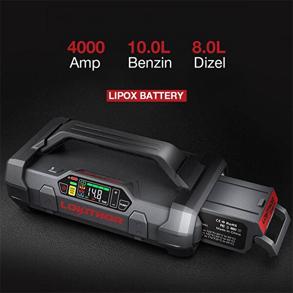 Lokithor APARTX4000 12 V 4000 Amp Li-Polimer Akıllı Akü Takviye - Pompa - Powerbank - Led Lamba