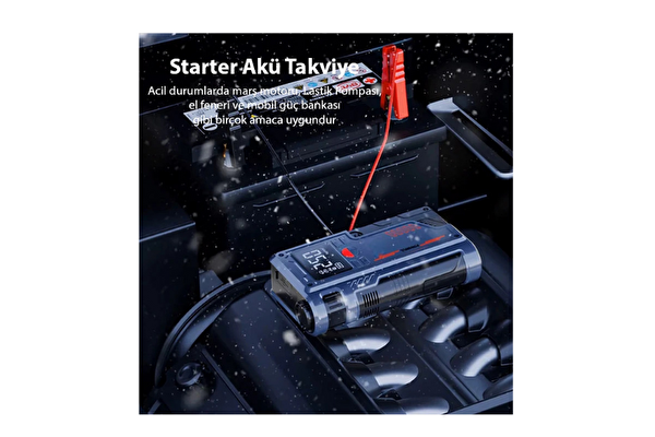 Ezere 150 PSI 8000MAH Şarjlı 120W Araç Lastik Şişirme Pompası ve Araç Akü Takviye Cihazı Starter ST-9631