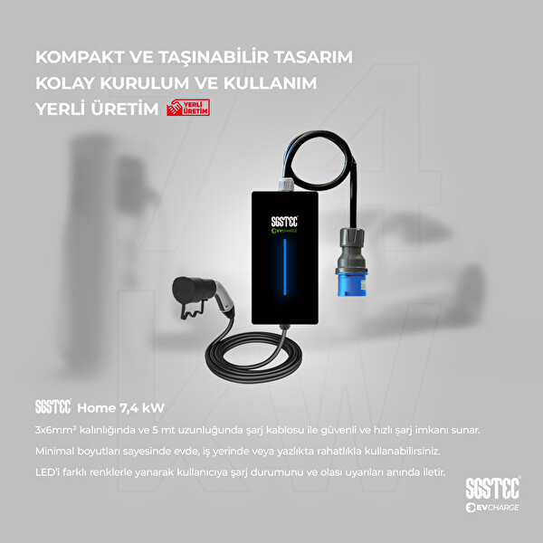 Sgstec Home 7.4 kW 5 Metre Kablolu Elektrikli Araç Şarj Cihazı