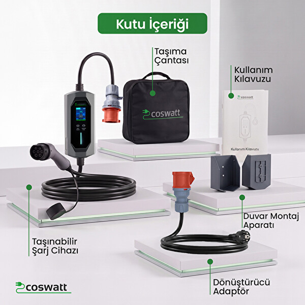 Cks Enerji Taşınabilir Şarj Cihazı 11 kW 3P-16A Tip-2 5x16A Fiş 380V AC Ev Tipi Dönüştürücü ve Çanta - 10 M
