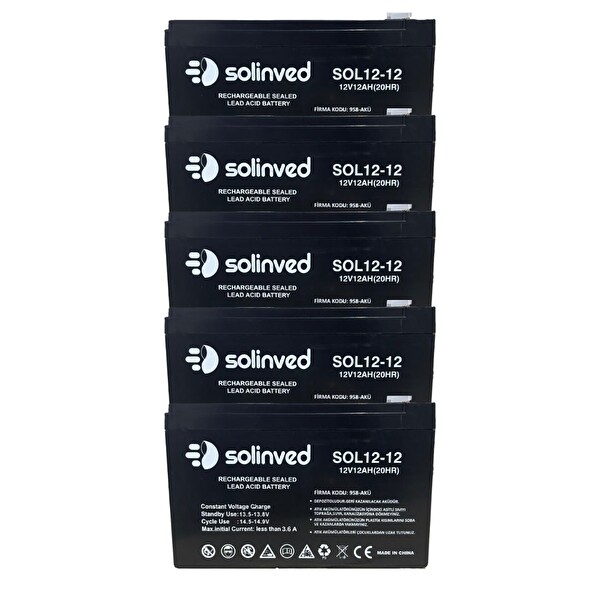 Solinved 12V 12Ah UPS ve Alarm Aküsü - 5 Adet