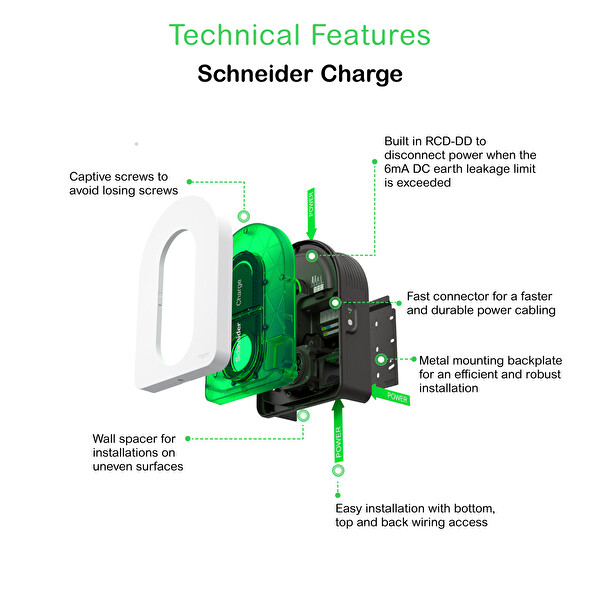 Schneider EVlink Wallbox 22.1 kW Plastik Gövde 1x T2 Soket Yeni Nesil Elektrikli Araç Şarj İstasyonu
