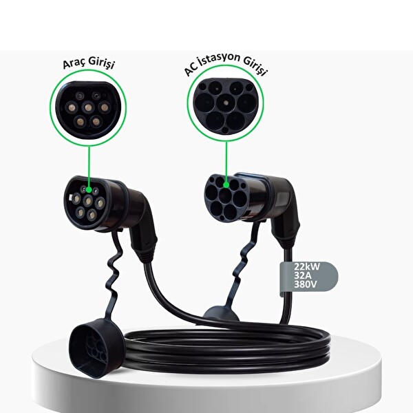 Coswatt 22kw Destekli 3 Metre Elektrikli Araç Şarj Kablosu - Taşıma Çantası