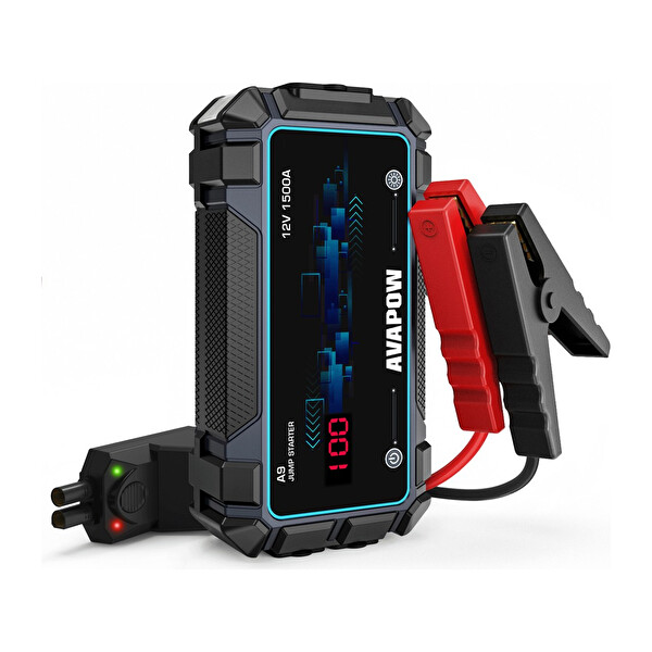 Avapow A9 29.6wh 8000 mAh 1500A Jump Starter Taşınabilir Akü Takviye Kiti (Powerbank + LCD + LED Işık)