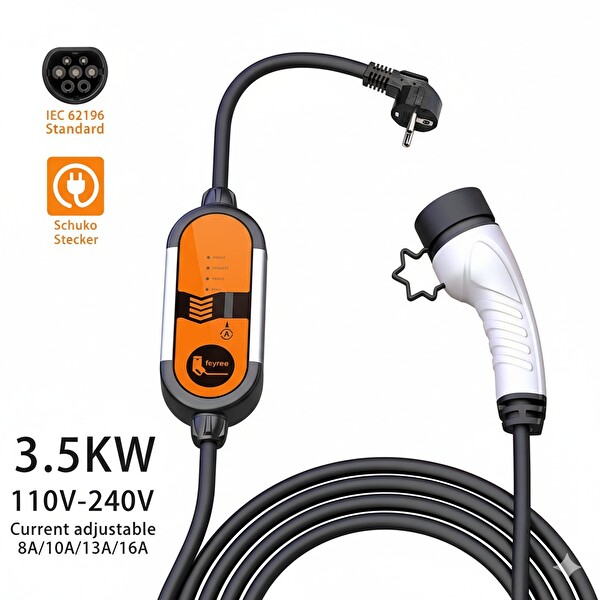 Feyree 5 Metre Ev Prizi Taşınabilir Elektrikli Araç Şarj Cihazı - 3.5 Kw - Tip 2