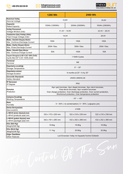 Mexxsun 25.6 V 100 Ah Lityum Akü