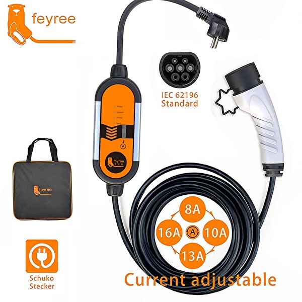 Feyree 10 Metre Ev Prizi 3.5 kW Elektrikli Araç Taşınabilir Şarj Cihazı Tip-2 Mod 2