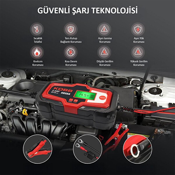 Kobb KBS6A 6/12V 150A Dijital Akü Şarj Akü Bakım Desülfatör ve Power Supply
