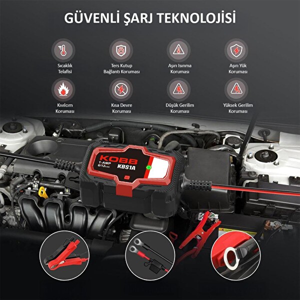 Kobb KBS1A 6V/12V 30Ah Akıllı Akü Şarj ve Akü Bakım Desülfatör