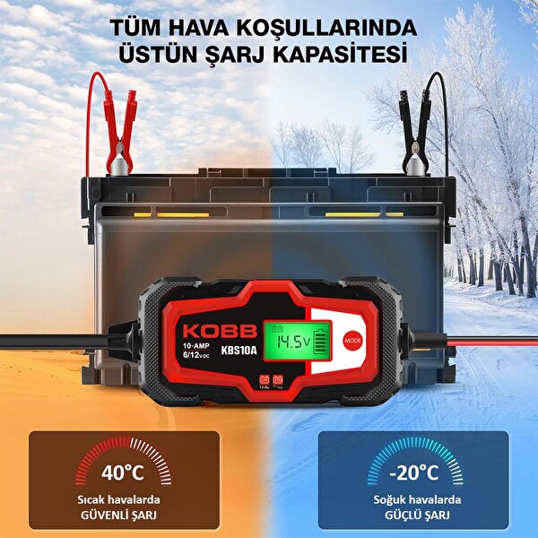 Kobb KBS10A 6/12V 200A Dijital Akü Şarj Akü Bakım Desülfatör ve Power Supply