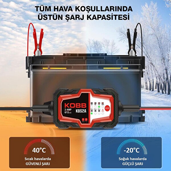Kobb KBS2A 6V/12V 60Ah Akıllı Akü Şarj ve Akü Bakım Desülfatör