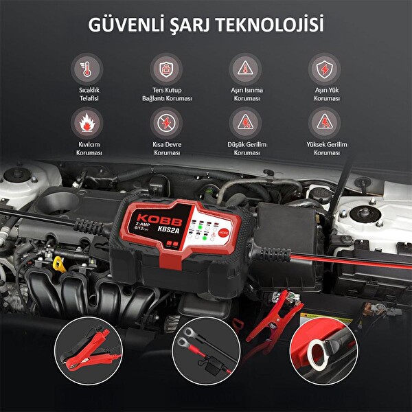 Kobb KBS2A 6V/12V 60Ah Akıllı Akü Şarj ve Akü Bakım Desülfatör