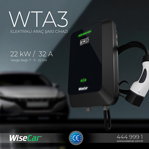 WiseCar WTA Yapay Zeka Destekli Akıllı Elektrikli Araç Şarj Cihazı - 22 kW Mobil Uygulama & WiseCar AI