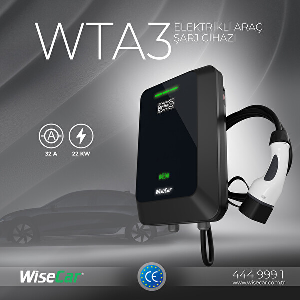 WiseCar WTA Yapay Zeka Destekli Akıllı Elektrikli Araç Şarj Cihazı - 22 kW Mobil Uygulama & WiseCar AI