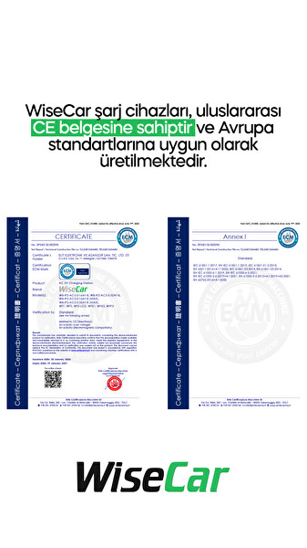 WiseCar WTP2 7.4 kW & 3.5 kW Akıllı Elektrikli Araç Şarj Cihazı