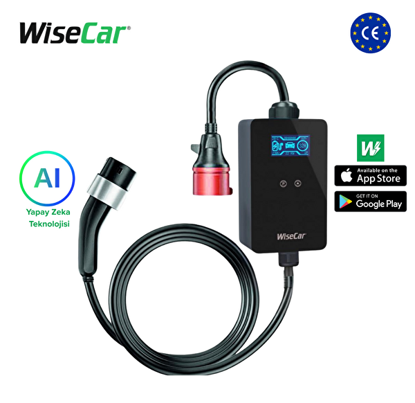 WiseCar WTP3 22 & 11 KW Taşınabilir Yapay Zeka Destekli Akıllı Elektrikli Araç Şarj Cihazı - Mobil Uygulama & WiseCar AI