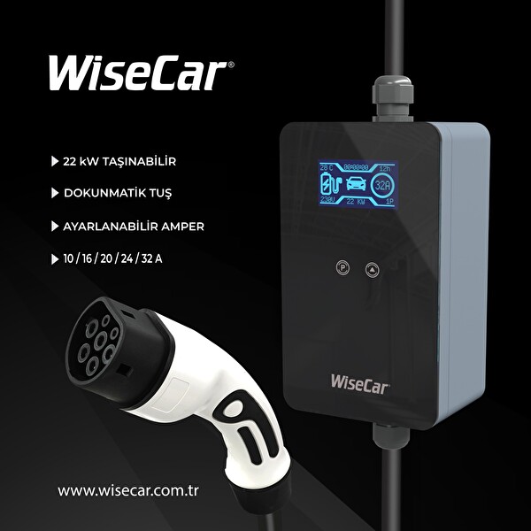 WiseCar WTP3 22 & 11 KW Taşınabilir Yapay Zeka Destekli Akıllı Elektrikli Araç Şarj Cihazı - Mobil Uygulama & WiseCar AI