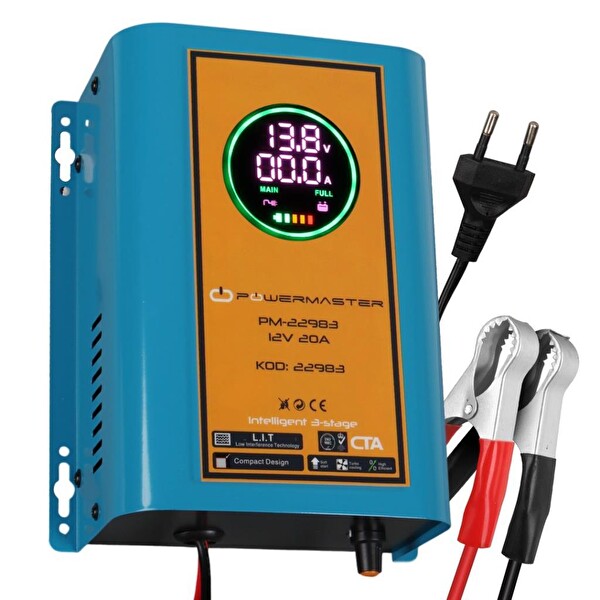 Powermaster PM-22983 12 V - 20Amper Dijital Ekranlı Kuru Asit Jel Akü Şarj Cihazı