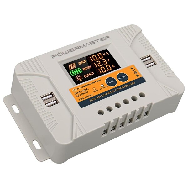 Powermaster PM-40A 12V-24V 40 Amper 4 USB Çıkışlı Dijital Ekranlı Solar Şarj Regülatörü Akü Şarj Cihazı
