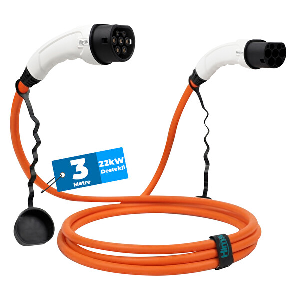 Hims EMEF-22T2-TB-3 22kW Tip 2 Soketli Turuncu Elektrikli Araç Şarj Kablosu - 3 M