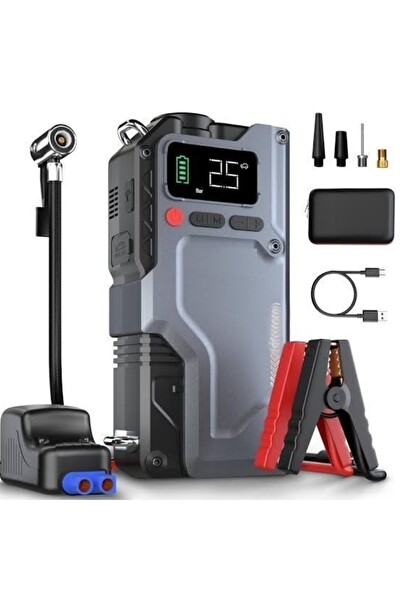 Başkenttekno CS70 Plus Akü Takviye Cihazı - 4'ü 1 Arada Powerbank Hava Kompresörü LCD Ekran 12.000 mAh