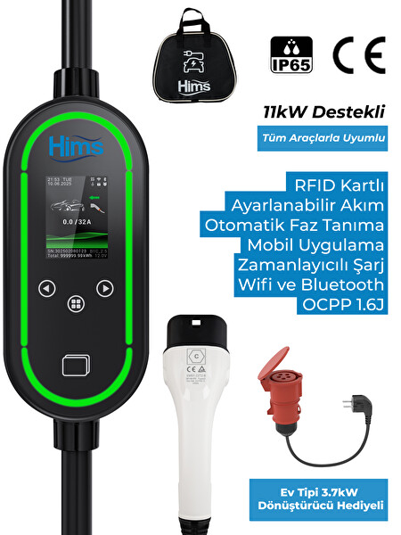 Hims 11kW Ev Tipi Taşınabilir Elektrikli Araç Şarj İstasyonu HCTK-11-PS-S