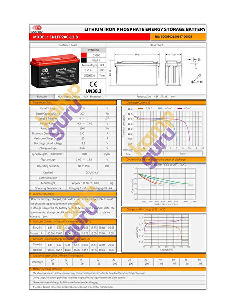 Outdo 12 VOLT 200 Amper Lityum Akü Huawei LİTHİUM Battery