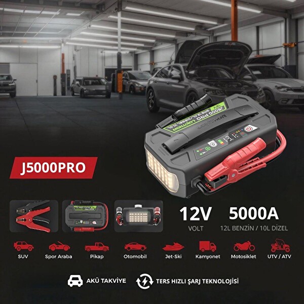 Lokithor J5000PRO 12V 5000Amp LiFePO4 Akıllı Akü Takviye - Powerbank - Led Lamba