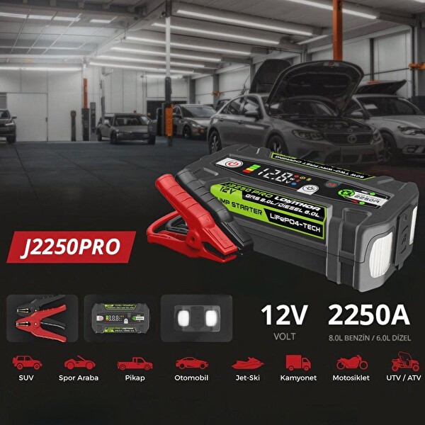 Lokithor J2250PRO 12V 2250Amp LiFePO4 Akıllı Akü Takviye - Powerbank - Led Lamba