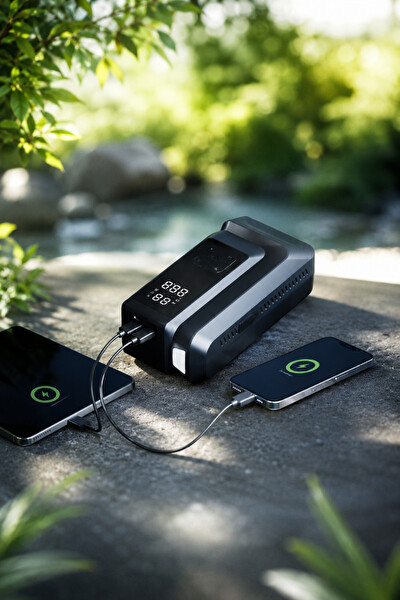 Laiser 18.000 mAh Akım Korumalı Akü Takviye Cihazı Lastik Şişirme Pompası Powerbank Özellikli LED Işıklı Kompresör