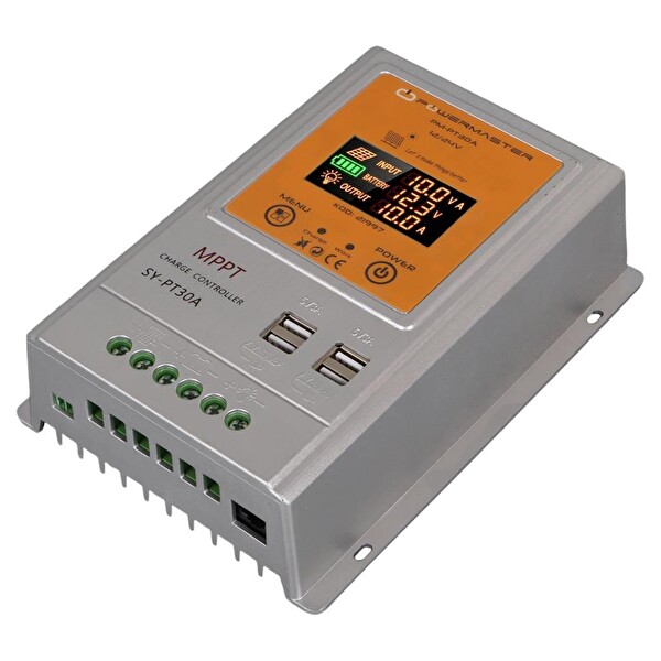 Powermaster PM-PT30A 12V-24V 30Amper MPPT 4 USB'li Dijital Alüminyum Kasa Solar Şarj Regülatörü
