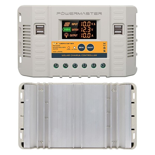 Powermaster PM-60A 12V-24V-36V-48V 60 Amper 4 USB'li Dijital Otomatik Solar Şarj Regülatörü